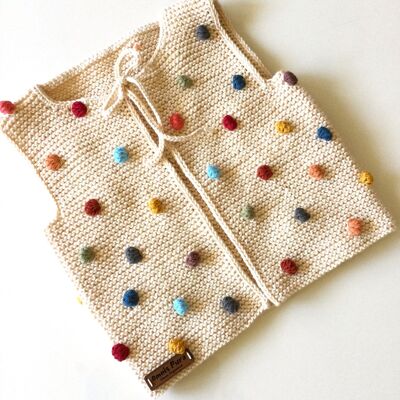 Organic Handknit Rainbow Popcorn Vest-Multi Colours