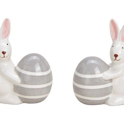 Bunny with Easter egg made of ceramic white 2-fold