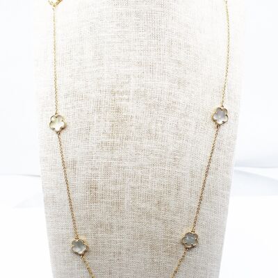 Long Necklace Gold Chain Fine Stainless Steel 7 Flowers Natural Stone
