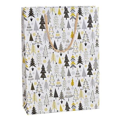 Bolsa de regalo con decoración de bosque de invierno de papel / cartón blanco (An / Al / Pr) 25x34x8cm