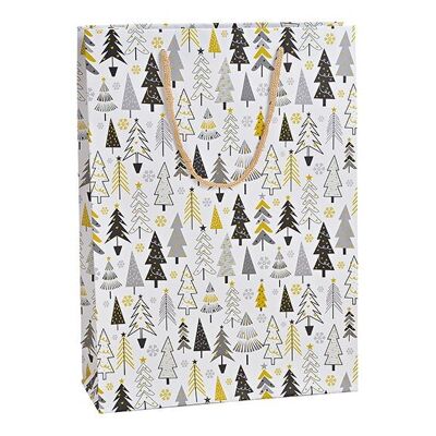 Sacchetto regalo decoro foresta invernale in carta / cartone bianco (L / A / P) 25x34x8cm