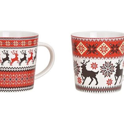 Mug elk decor made of porcelain red 2-fold