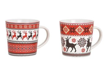 Mug décor wapiti en porcelaine rouge 2 volets
