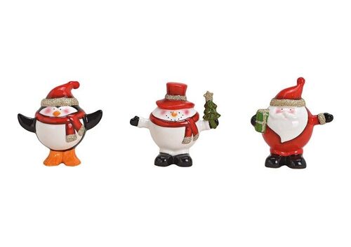Nikolaus, Pinguin, Schneemann mit Weihnachtsmütze aus Keramik Bunt 3-fach, (B/H/T) 10x10x6cm