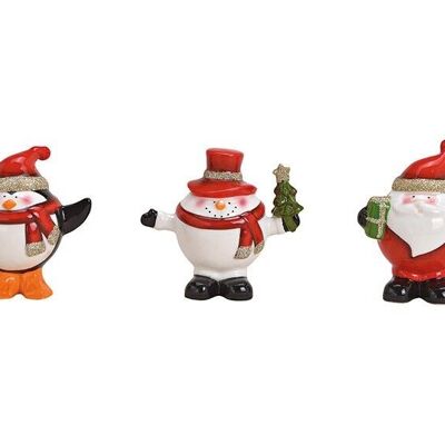 Nikolaus, Pinguin, Schneemann mit Weihnachtsmütze aus Keramik Bunt 3-fach, (B/H/T) 10x10x6cm