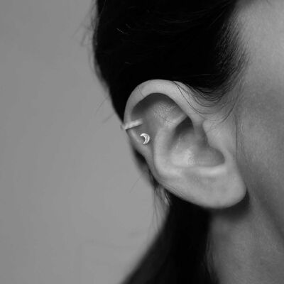 14k Solid Gold Moon Piercing Earring
