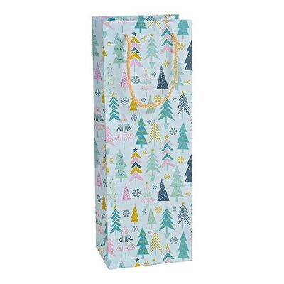 Bolsa para botellas con decoración de bosque de invierno de papel / cartón verde (An / Al / Pr) 12x35x9cm