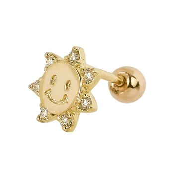 Boucle Oreille Piercing Soleil Souriant Or Massif 14 Carats 3