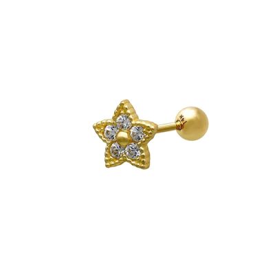 Pendiente piercing de estrella de diamantes de imitación de oro macizo de 14 k