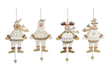 Figurines de Noël jumping jack en bois, 4 assorties, L14 cm