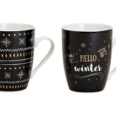 Tazza con decorazioni invernali in porcellana nera, oro 2 volte, 300 ml (L/A/P) 12x10x8 cm