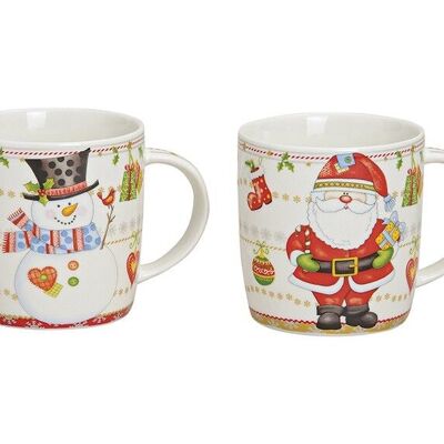Mug en porcelaine Père Noël / Bonhomme de neige, 2 volets assortis (L/H/P) 12x9x8,5 cm