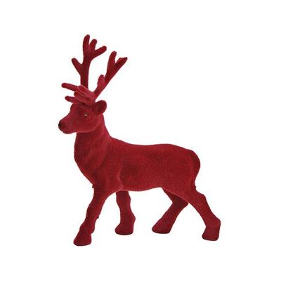 Cervo floccato in plastica rosso bordeaux (L / A / P) 15x21x4cm