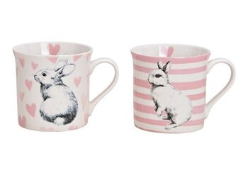 Mug décor lapin en porcelaine blanche double