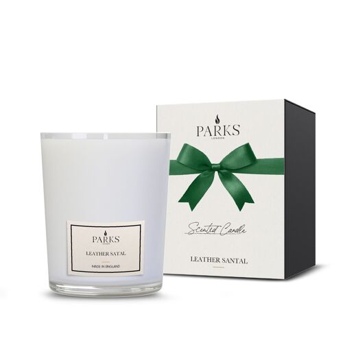 Leather Santal Scented Candle - 180g, 100% natural wax, Coreless Cleanburn™, Made in UK, Hand-blended fragrance.