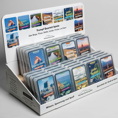 Présentoir de comptoir de jeux de cartes Wendels : gamme totale de 45 pièces (5 x 9 quatuors de connaissances)