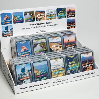 Présentoir de comptoir de jeux de cartes Wendels : gamme totale de 45 pièces (5 x 9 quatuors de connaissances) quatuors spéciaux pour le commerce de détail
