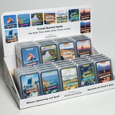 Présentoir de comptoir de jeux de cartes Wendels : gamme totale de 45 pièces (5 x 9 quatuors de connaissances) quatuors spéciaux pour le commerce de détail