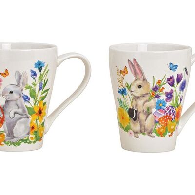 Becher Hase Dekor aus Porzellan Bunt 2-fach, (B/H/T) 13x11x8cm 350ml