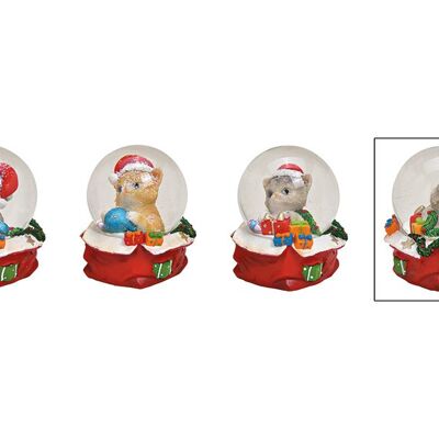 Snow globe cat with Christmas hat made of poly red 3-fold