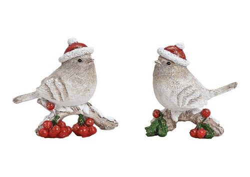 Wintervogel mit Weihnachtsmütze aus Poly Weiß 2-fach