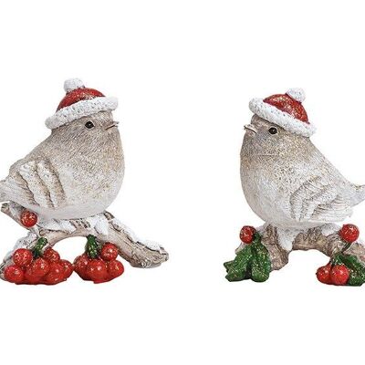 Wintervogel mit Weihnachtsmütze aus Poly Weiß 2-fach