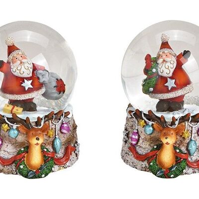 Sfera di neve Babbo Natale su base decorativa cervo in plastica, vetro colorato, 2 volte, (L / A / P) 6x9x7 cm