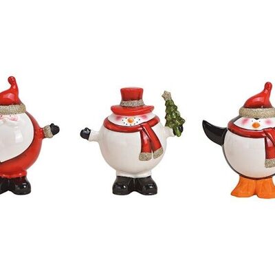 Nikolaus, Pinguin, Schneemann mit Weihnachtsmütze aus Keramik Bunt 3-fach, (B/H/T) 11x13x9cm