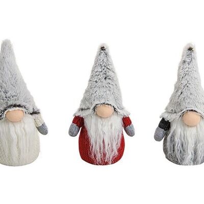 Gnomes made of textile/plush, 3 assorted, W12 x D8 x H19 cm