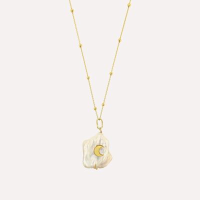 Pearl & Moon Charm Necklace