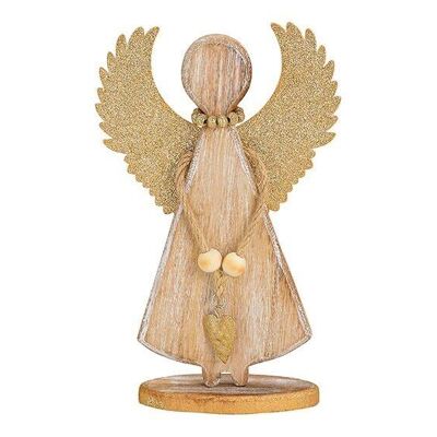 Angel with metal wings made of wood brown, gold (W/H/D) 12x20x4cm