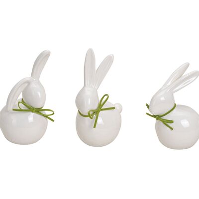 Coniglietto in porcellana bianca, 3 assortiti, 11-14 cm