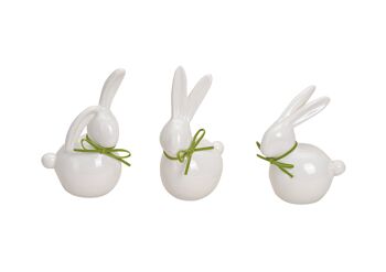 Lapin blanc en porcelaine, 3 assortis, 11-14 cm