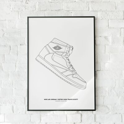 Poster di scarpe da ginnastica - Nike Air Jordan 1 Retro High Travis Scott - Carta A4 / A3 / 40x60
