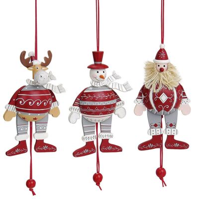 Figurines de Noël jumping jack en bois 3 fois assorties (L/H/P) 9x15x2,5 cm