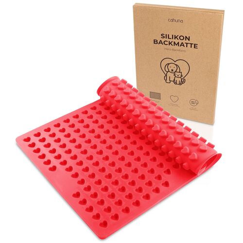 Cahuna Silikon Backmatte für Hundekekse mit Mini Herz - Backform für Hundeleckerli BPA frei und mit Rand - Wiederverwendbare Backunterlage für den Backofen