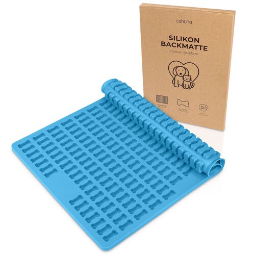 Cahuna Silikon Backmatte für Hundekekse mit Mini Knochen - Backform für Hundeleckerli BPA frei und mit Rand