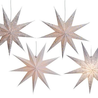 Light star made of paper in white with 9 points, 4 assorted, 60 cm