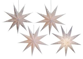 Étoile lumineuse en papier blanc avec 9 pointes, 4 assorties, 60 cm