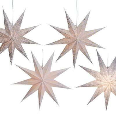 Estrella luminosa de papel en color blanco con 9 puntas, 2 surtidas, 60 cm