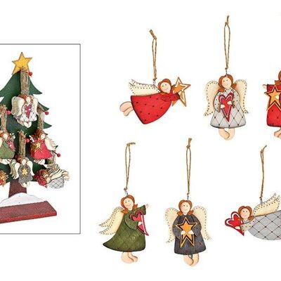 Christmas hanger angel 48 pieces on tree display made of wood, 6-fold (W / H / D) 11x7x0.5 cm / 7x11x0.5 cm