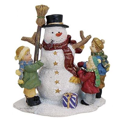 Figurines miniatures de Noël, enfants avec bonhomme de neige, 6 cm