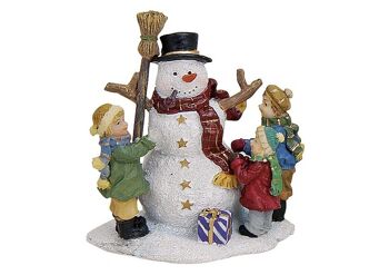 Figurines miniatures de Noël, enfants avec bonhomme de neige, 6 cm