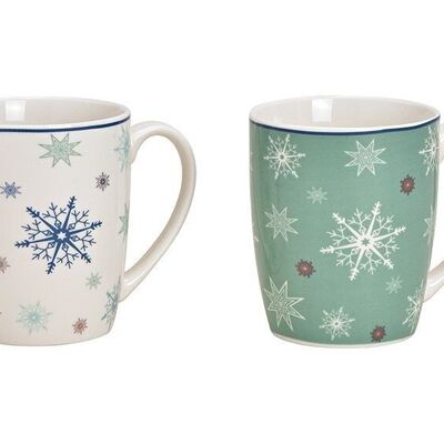 Mug décor flocon de neige en porcelaine turquoise, blanc, or 2 fois, (L/H/P) 12x10x8cm 300ml