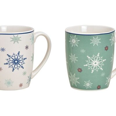 Tazza con decoro fiocco di neve in porcellana turchese, bianco, oro 2 volte, (L/A/P) 12x10x8 cm 300 ml