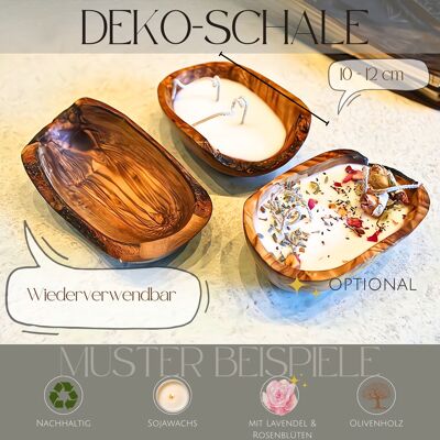 Sojawachskerze Olivenholz-Schale | handgemachtes Geschenk für Mutter, Freundin oder Hochzeit | Wohn Deko für Naturprodukte Liebhaber