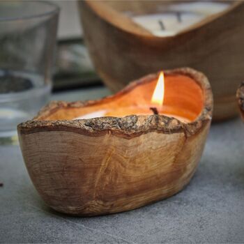 Bougie en cire de soja bol en bois d'olivier | cadeau fait main pour mère, petite amie ou mariage | Décoration d'intérieur pour les amateurs de produits naturels 5