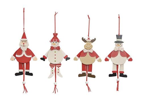 Weihnachts-Hampelmann-Figuren aus Holz, 4-fach sortiert (B/H/T) 9x15x1 cm