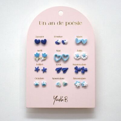 Card of 12 earrings on the theme of one year of Blue Poetry