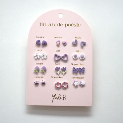 Card of 12 earrings on the theme of one year of Poetry Parma